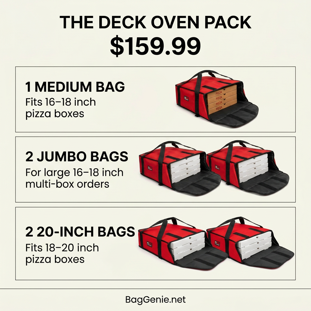 Deck Oven Pack ad draft with price and bag-capacity labels